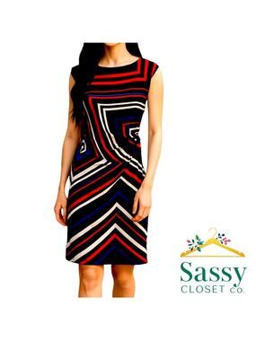 ✨ TOMMY HILFIGER Striped Ruched Midi Dress 14 Sleeveless Summer EUC 👗